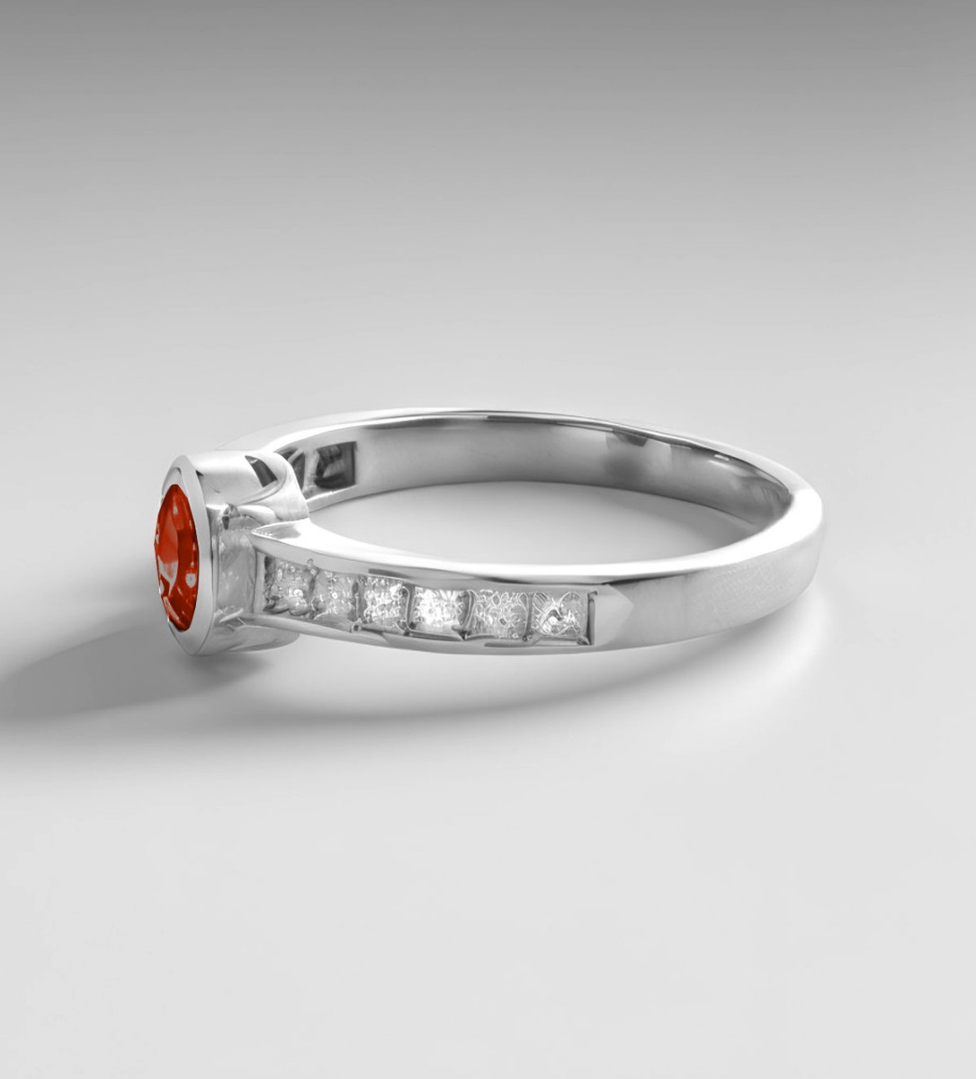 anillo oro blanco 18 ktes con rubi y diamantes talla princesa vista render