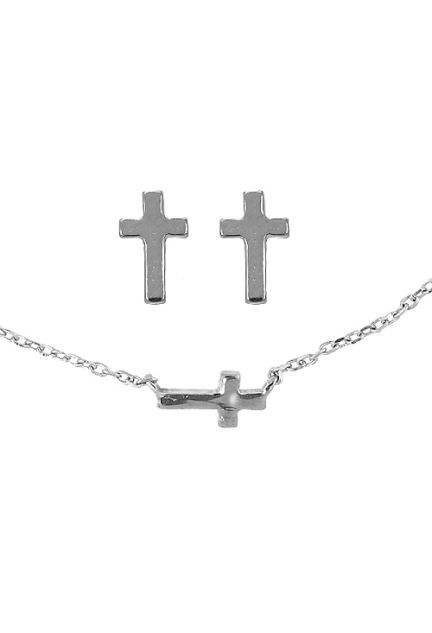 conjunto de gargantilla y pendientes plata de ley motivo cruz vista principal 280_2022483