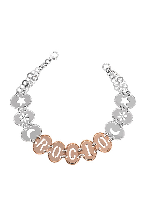 pulsera para mujer plata de ley nombre rocio terminada en bicolor foto desde arriba precio especial muy barato joyeria online 200_U2428-ROCIO-R