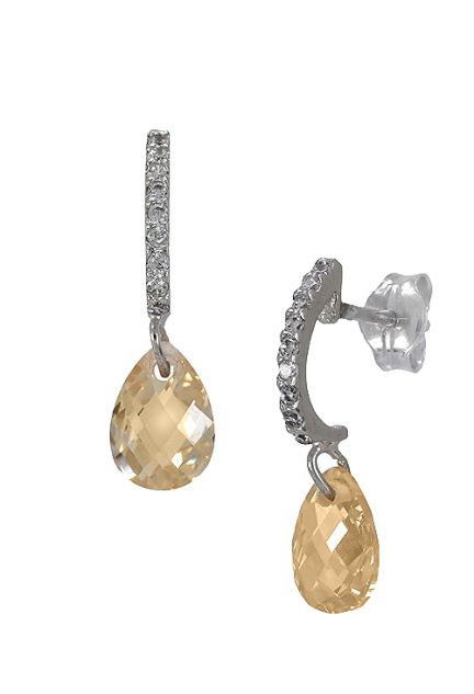 pendientes de oro blanco con citrino y circonitas foto lateral precio muy barato joyeria online 030_3433B-2_01