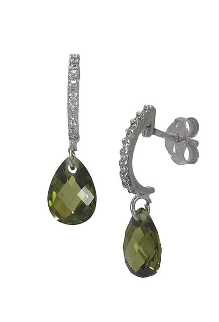 pendientes de oro blanco con cuarzo verde y circonitas precio muy barato en joyeria online vista lateral 030_3433B-4_01