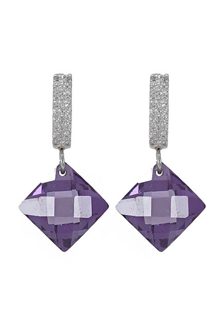 pendientes largos de oro blanco 18k con circonitas y amatistas foto frontal precio especial online muy barato 030_3441B-1