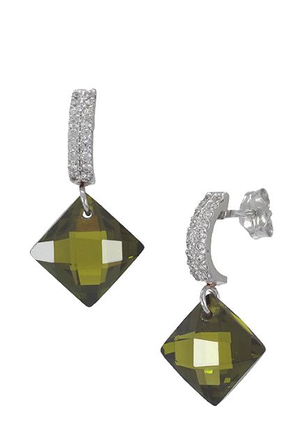 pendientes largos de oro blanco 18k con circonitas y cuarzos verdes foto de lado precio especial online muy barato 030_3441B-4_01