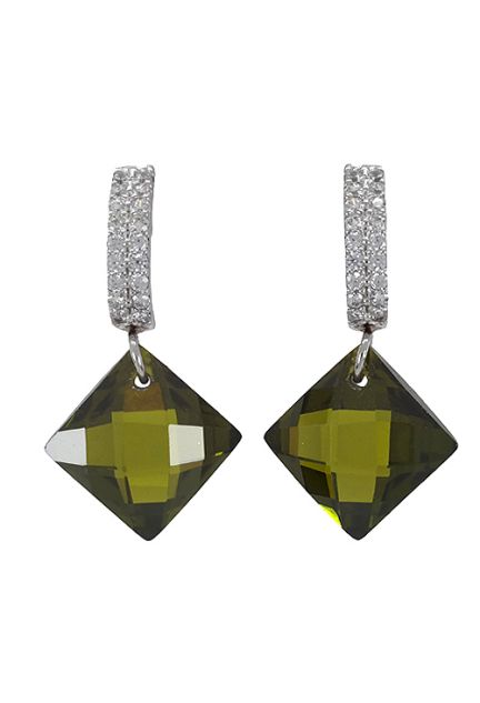 pendientes largos oro blanco 18k con cuarzos verdes y circonitas foto de frente precio barato joyeria online 030_3441B-4