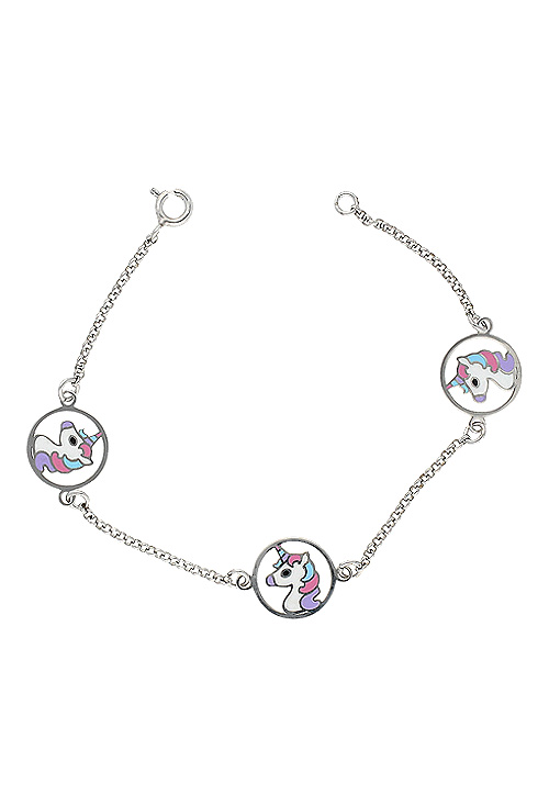 pulsera de plata con unicornios vista cenital 240_PL-3URC-E