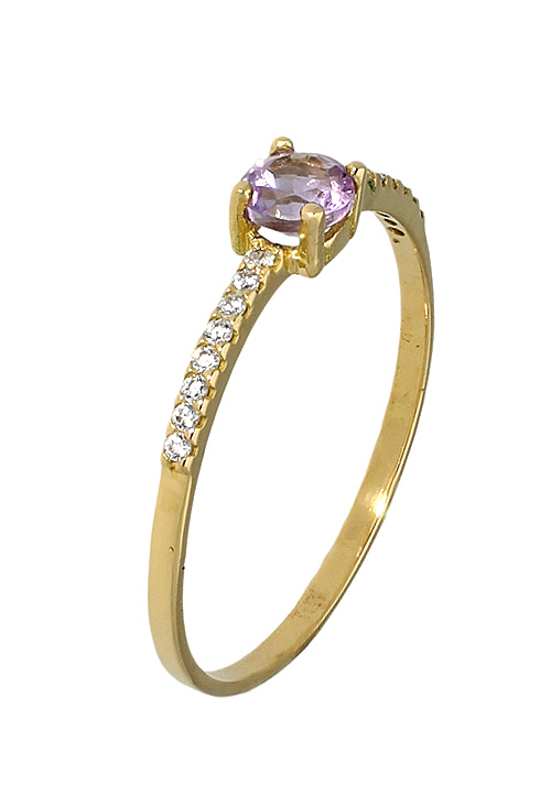 anillo de oro amarillo 18 kilates con amatista y circonitas foto lateral precio barato joyeria online 030_3384-A_01