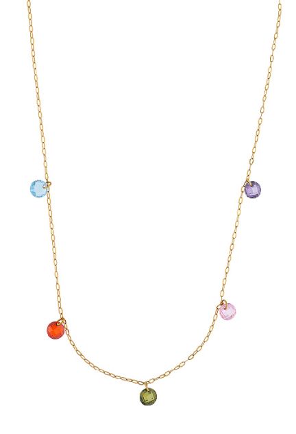 Gargantilla de oro amarillo con fetiches de cuarzo de colores en cadena forzada fina detalle 020_COLOR-G-40