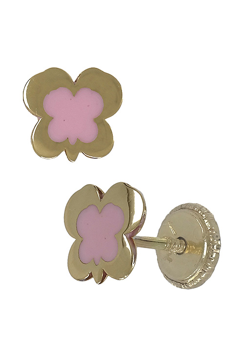 Pendiente de oro amarillo tipo trebol con esmalte a fuego cierre de tuerca en nuestra joyeria online perfil 030_3195-R_01