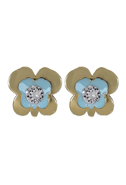 Pendientes de oro amarillo con esmate y circonita en forma de trebol de cuatro hojas frontal 030_3194-A