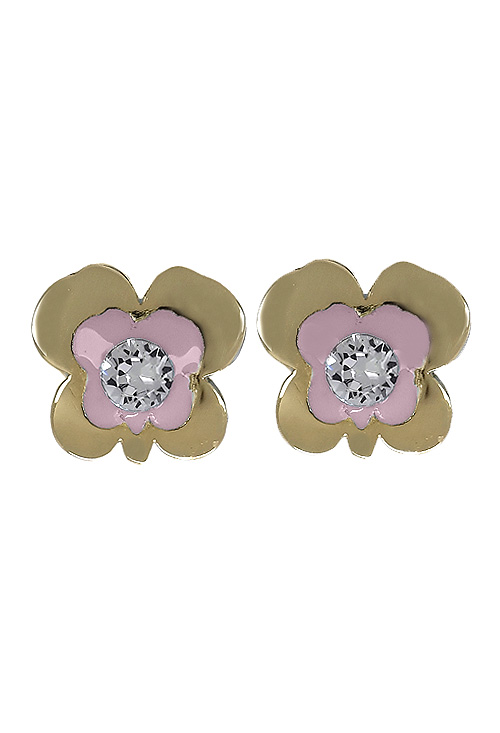 Pendientes de oro amarillo esmaltados en rosa y con circonita frontal