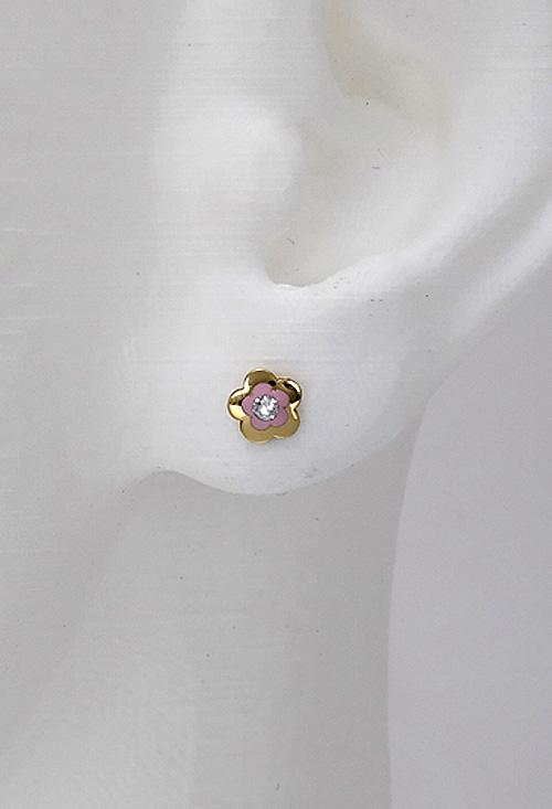 Pendientes tipo flor de oro amarillo de ley con circonita peto