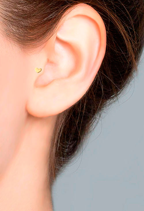 Piercing oro 18 kilates para el tragus forma corazón-101164