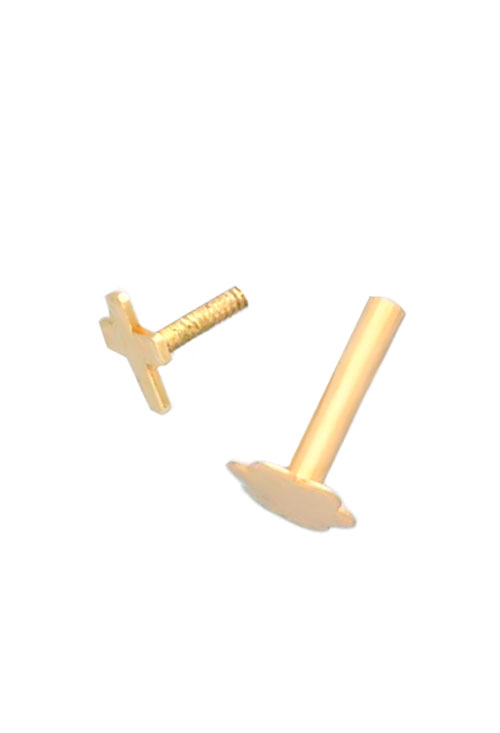 piercing oro amarillo 18 kilates con forma de cruz especifico para el tragus vista sistema de cierre