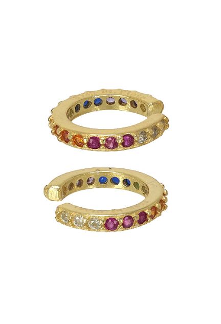 piercing plata chapada en amarillo de ley con galeria de circonitas de color para helix vista principal dos