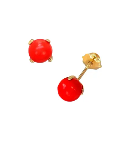 pendientes de bebe oro 18k con coral fino foto principal