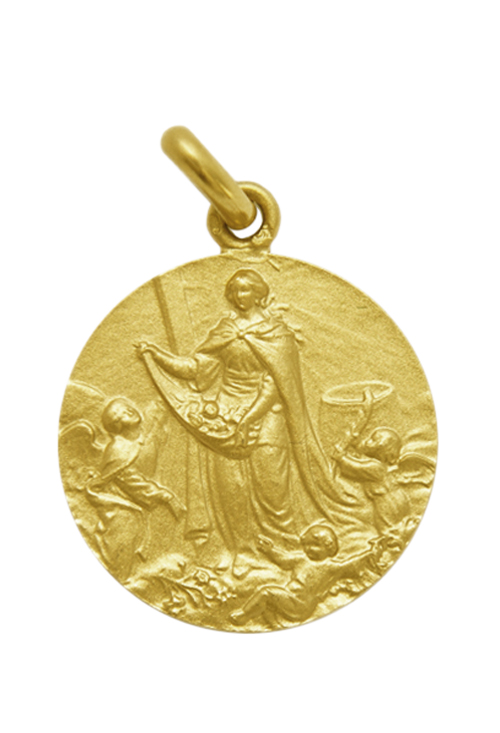 Medalla de oro amarillo de ley de 18 kilates con la imagen de Santa Eulalia de 20 milímetros 268_M1-1-78-20