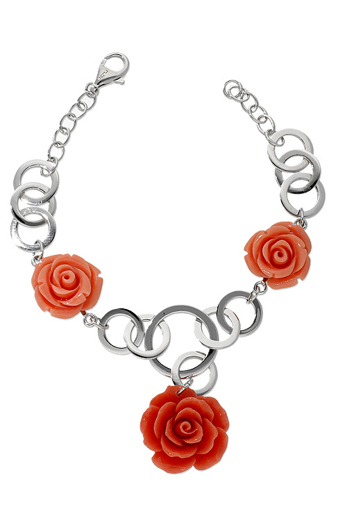 pulsera plata con motivos de pasta coral rosas vista cenital precio outlet de joyeria 103_SP343X-R