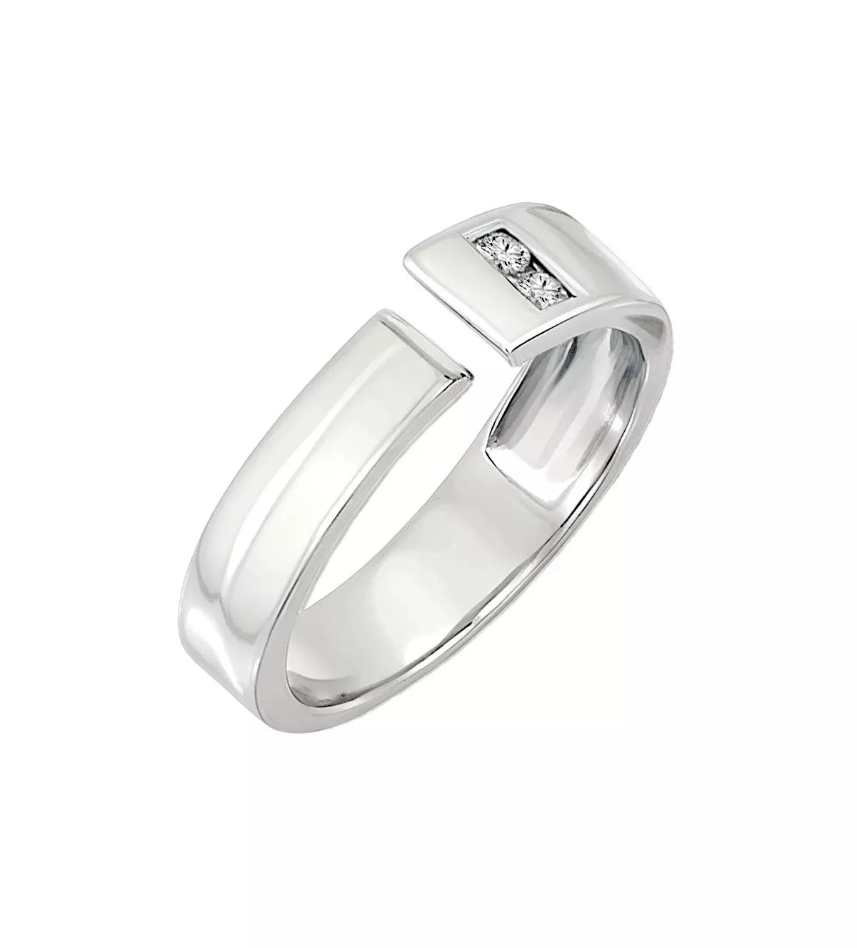 anillo de oro blancocon dos diamantes Cut toma oblicua izquierda