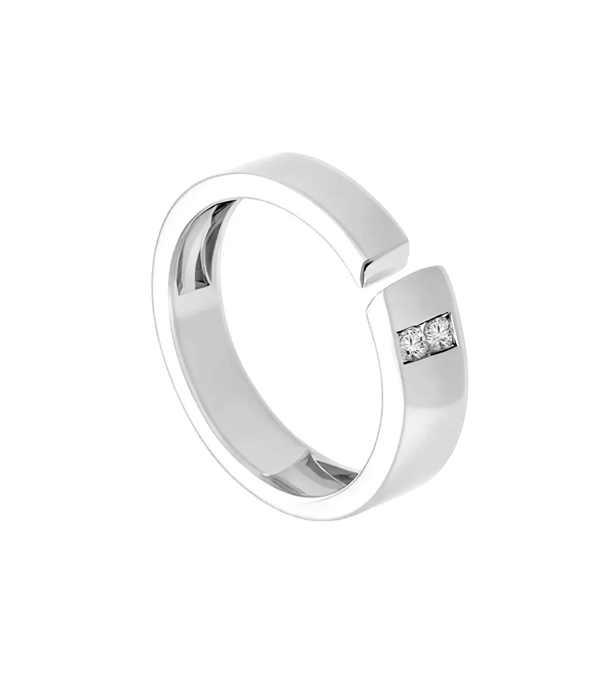 anillo de oro blancocon dos diamantes Cut toma oblicua derecha