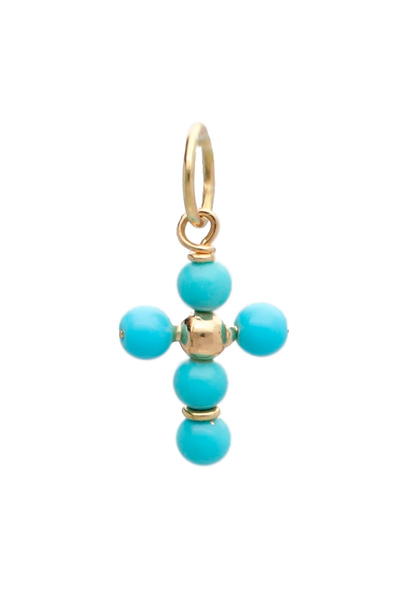 cruz latina bolas de turquesa y oro amarillo 18 ktees foto frontal