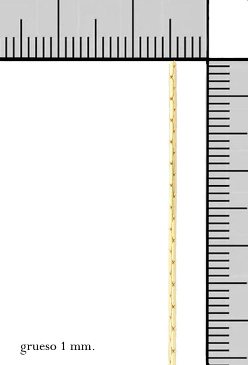 gargantilla oro macizo 18 kilates cola de topo rigida vista con medidas en mm.
