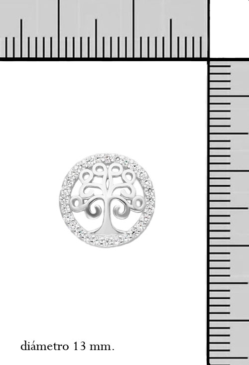 pendientes de plata y circonitas arbol de la vida circulo calado bisel circonitas foto con medidas