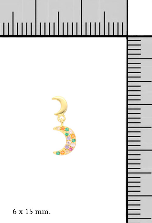 pendiente plata chapada luna y estrellas fotografia con medidas 240_1PPRP-E083HC_M