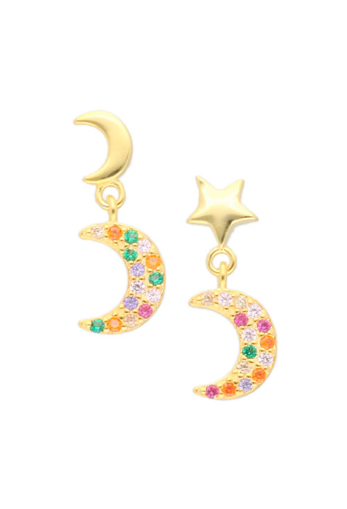 pendiente plata chapada luna y estrellas fotografia frontal 240_1PPRP-E083HC