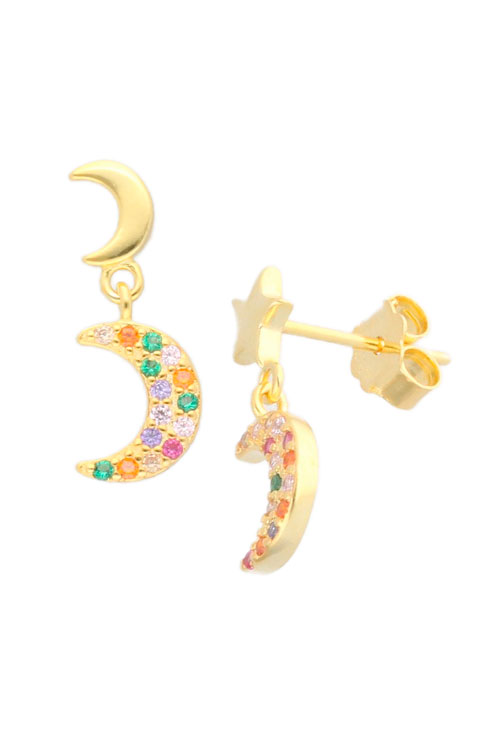 pendiente plata chapada luna y estrellas fotografia lateral 240_1PPRP-E083HC_01