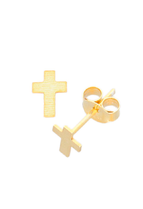 pendientes de plata chapada en oro forma de cruz foto lateral 240_PPL-CRUZ-A_01