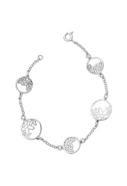pulsera de plata con entrepiezas circulares caladas con flores vista principal 240_I3-5RF