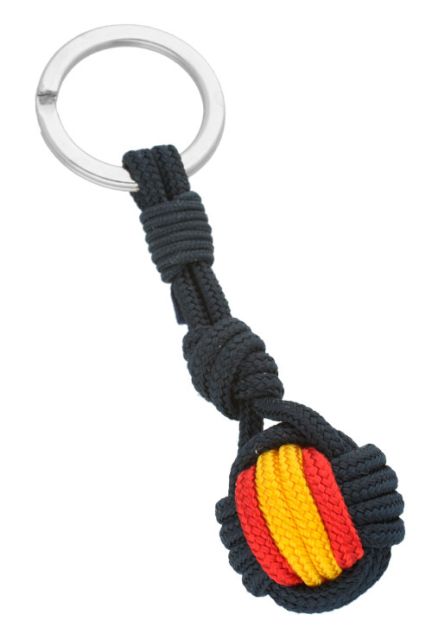 llavero acero y cordón beis con motivo balón bandera de españa