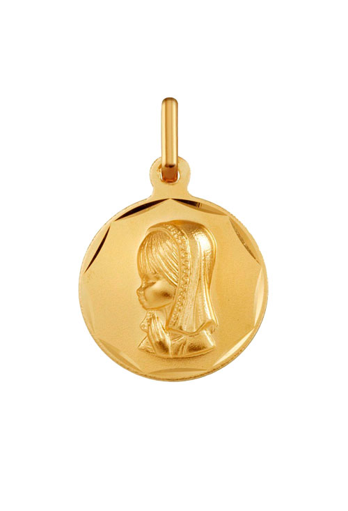medalla religiosa oro amarillo 18 ktes virgen niña 17 mm. vista frontal 045_1300104-17