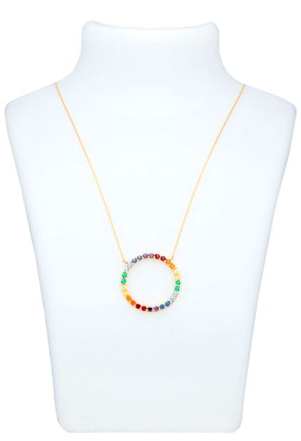 gargantilla oro amarillo 18 kilates cadena barbada motivo piedras multicolores vista expositor 030_CAD-89_01