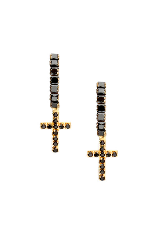 pendiente arete con cruz oro 18k y circonitas negras precio con descuento venta online 030_3007-N