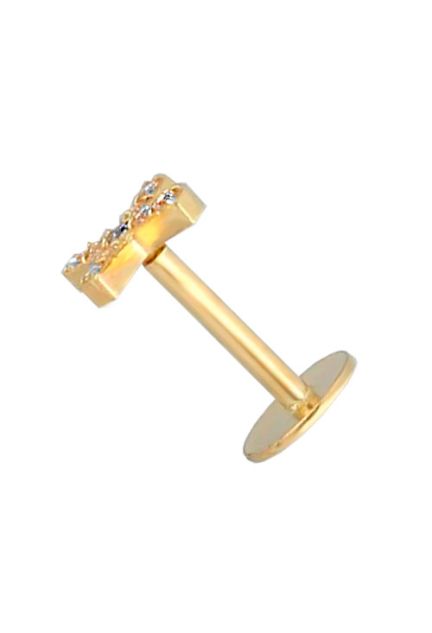 piercing oro amarillo 18 kilates forma de x o cruz griega con circonitas vista lateral 030_3673_01
