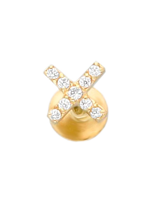 piercing oro amarillo 18 kilates forma de x o cruz griega con circonitas vista para parrilla 030_3673