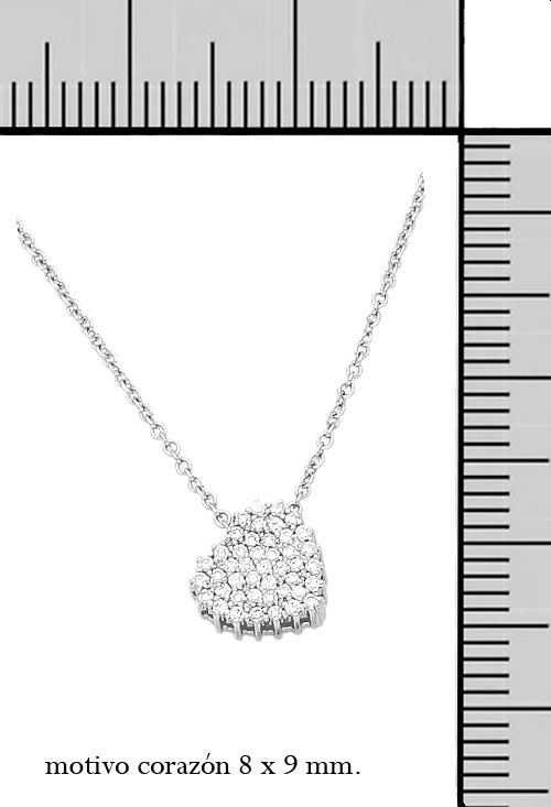 gargantilla oro blanco 18 kilates motivo corazon cuajado de diamantes vista con medidas 305_P1237-5_M