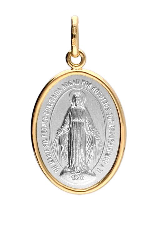 medalla oro blanco y amarillo 18 kilates virgen milagrosa con atributos foto frontal 045_1291516-21