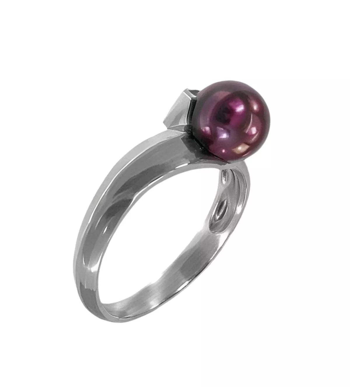 anillo de oro blanco Tahitana perla y circon vista lateral o2