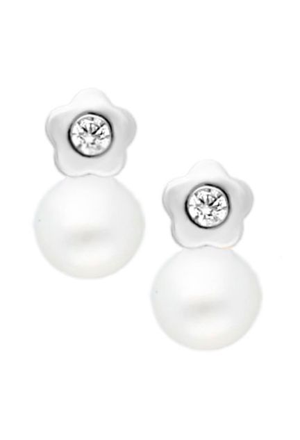 pendientes oro blanco 18k para bebe flor 1 circon y perla 234_2300-BP