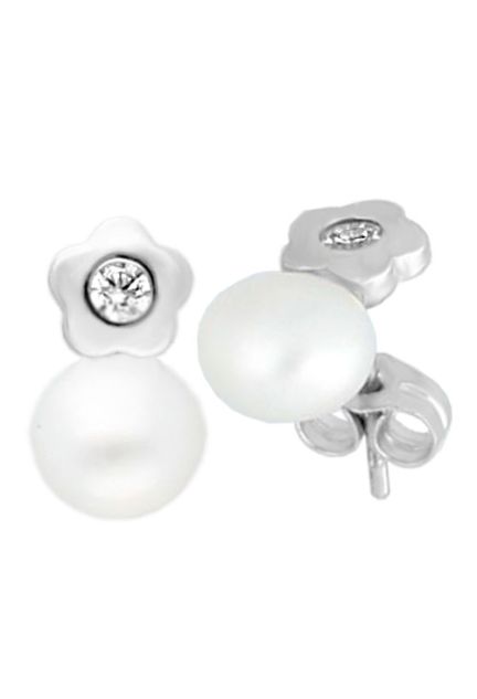 pendientes oro blanco 18k para bebe flor 1 circon y perla 234_2300-BP_01