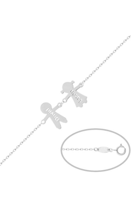 Pulsera personalizada en oro blanco, siluetas de niño y niña 287_PU1177