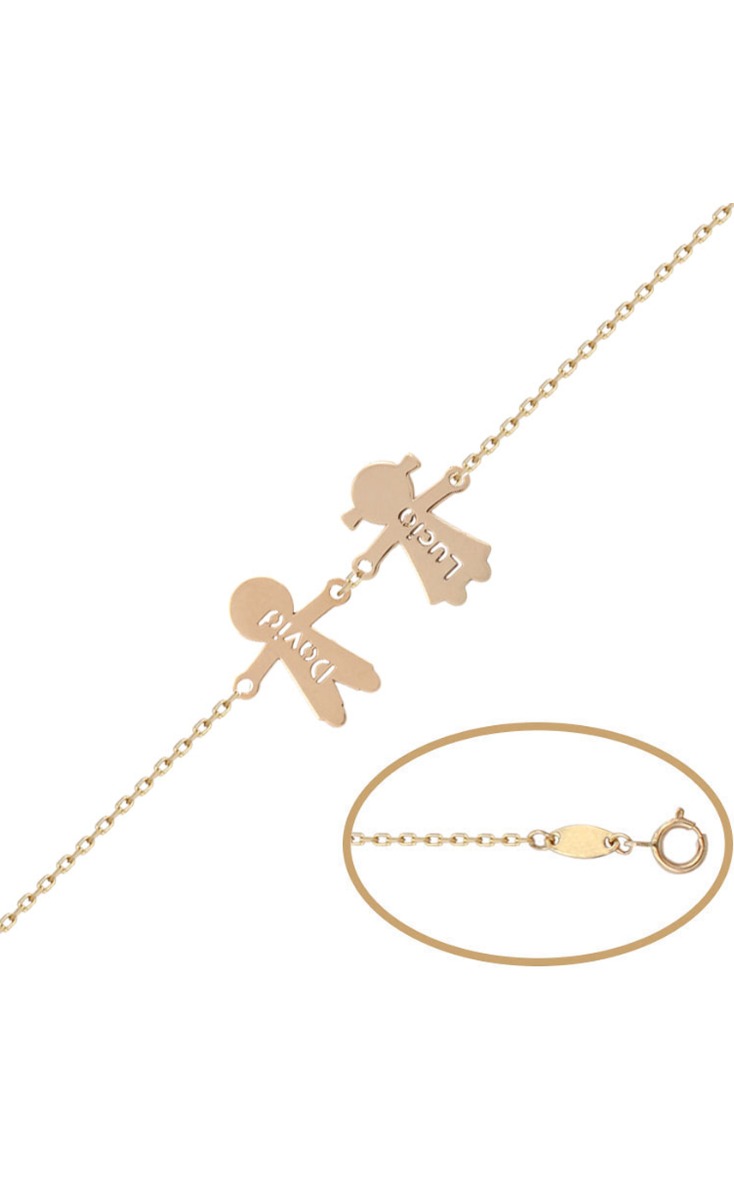 Pulsera personalizada oro siluetas con nombre, niño y niña 287_PU1176