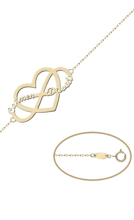 Pulsera personalizada corazón infinito con nombres en oro 287_PU1358