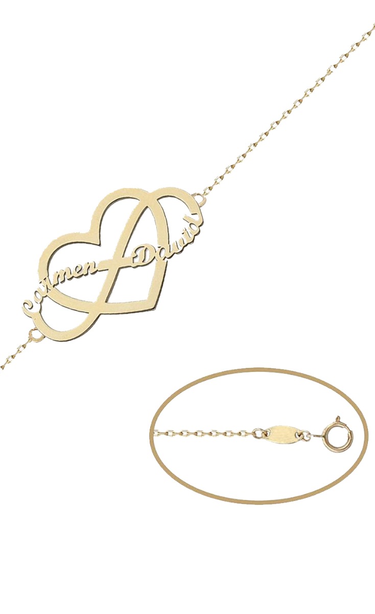 Pulsera personalizada corazón infinito con nombres en oro 287_PU1358
