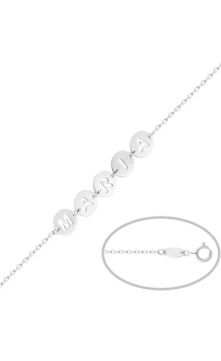 Pulsera personalizada en oro blanco con nombre calado en círculos 287_PU1172