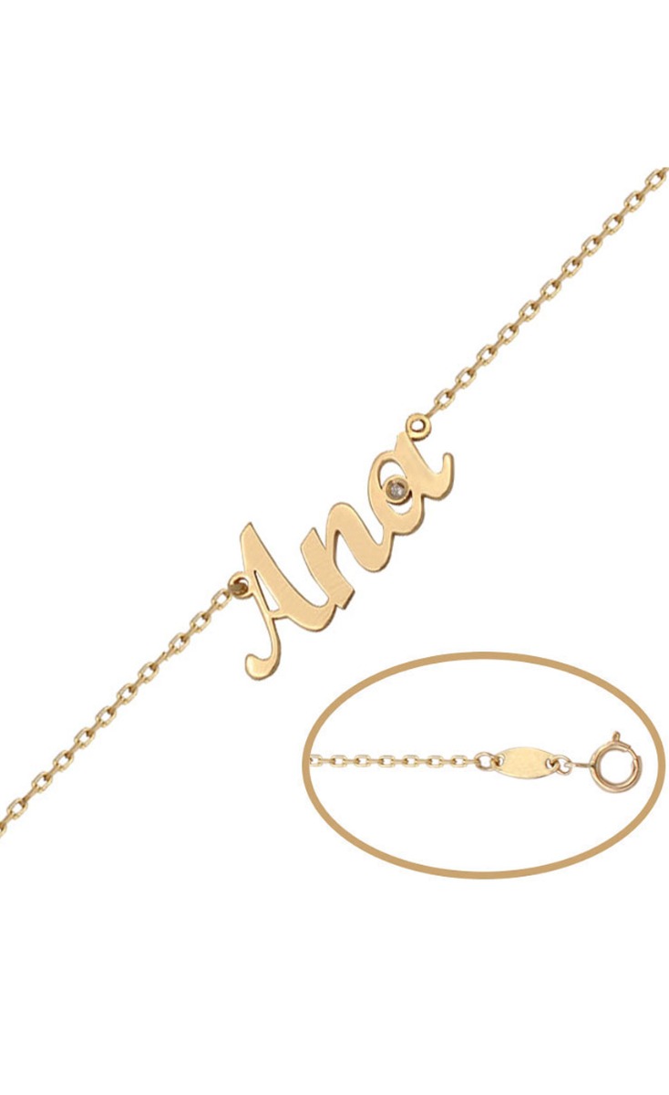 Pulsera personalizada en oro nombre y diamante grande 287_PU46