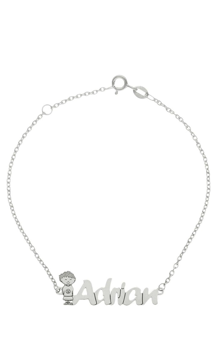 Pulsera personalizada de oro blanco silueta de niño y nombre 287_PU1175