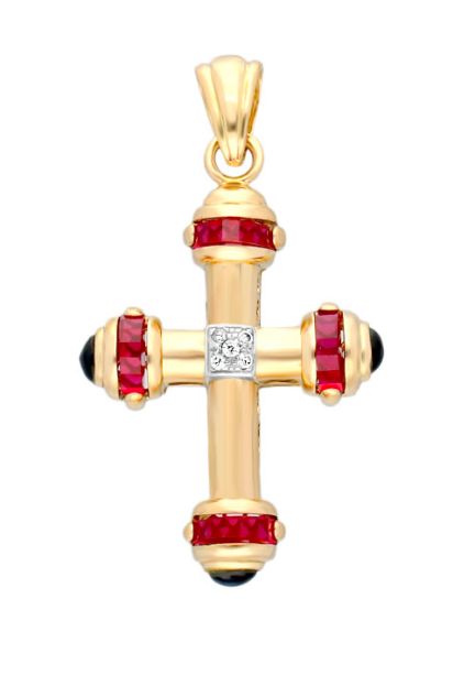 cruz obispal oro 18 ktes con similes color zafiro y rubi 038_LO-005-21MY01